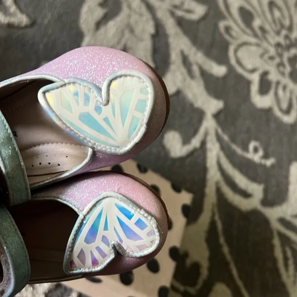 Like New Sophia Webster Mini Butterfly Flats Iridescent Rainbow Glitter EU 21